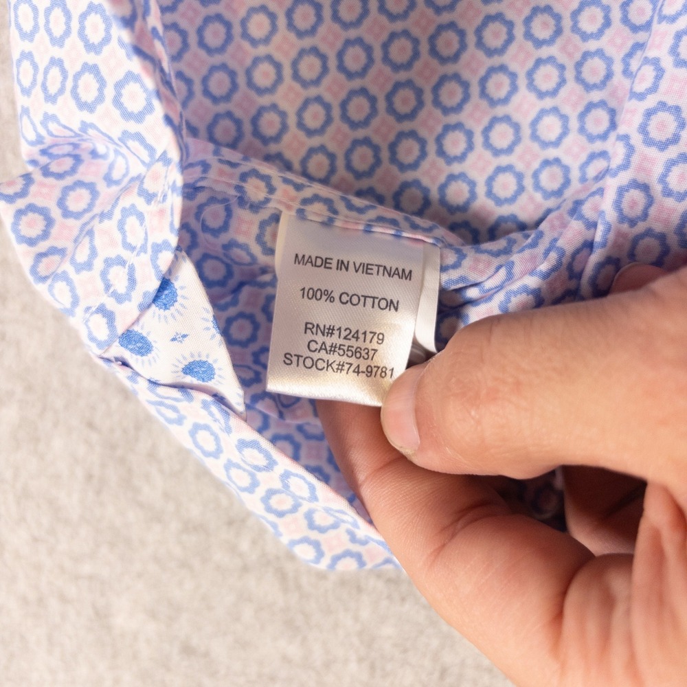 Johnston & Murphy Mens 3XL Blue Pink Geometric Short Sleeve Button Down Shirt - Picture 13 of 14